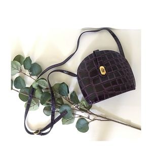 Vintage Purple Leather Croc Crossbody Bag